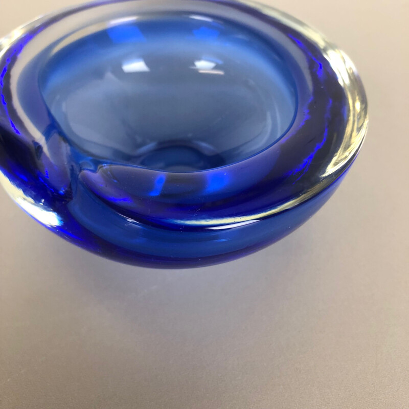 Vintage Blue Murano Glass Bowl Shell Ashtray Italy 1970s