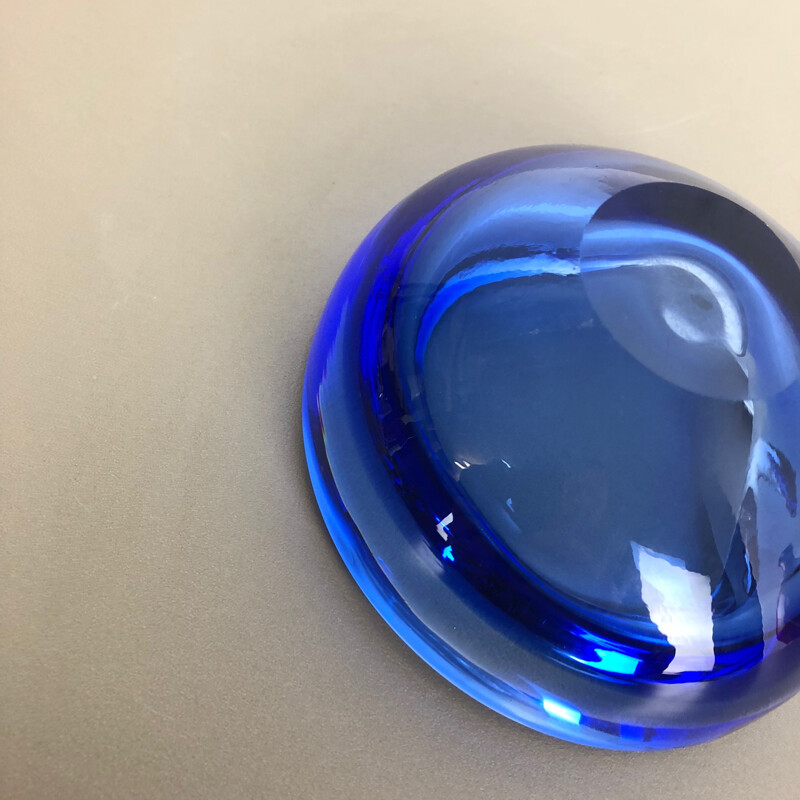 Vintage Blue Murano Glass Bowl Shell Ashtray Italy 1970s