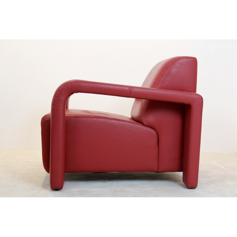 Paar Vintage-Sessel gepolstert in rotem Leder, Italien 1980