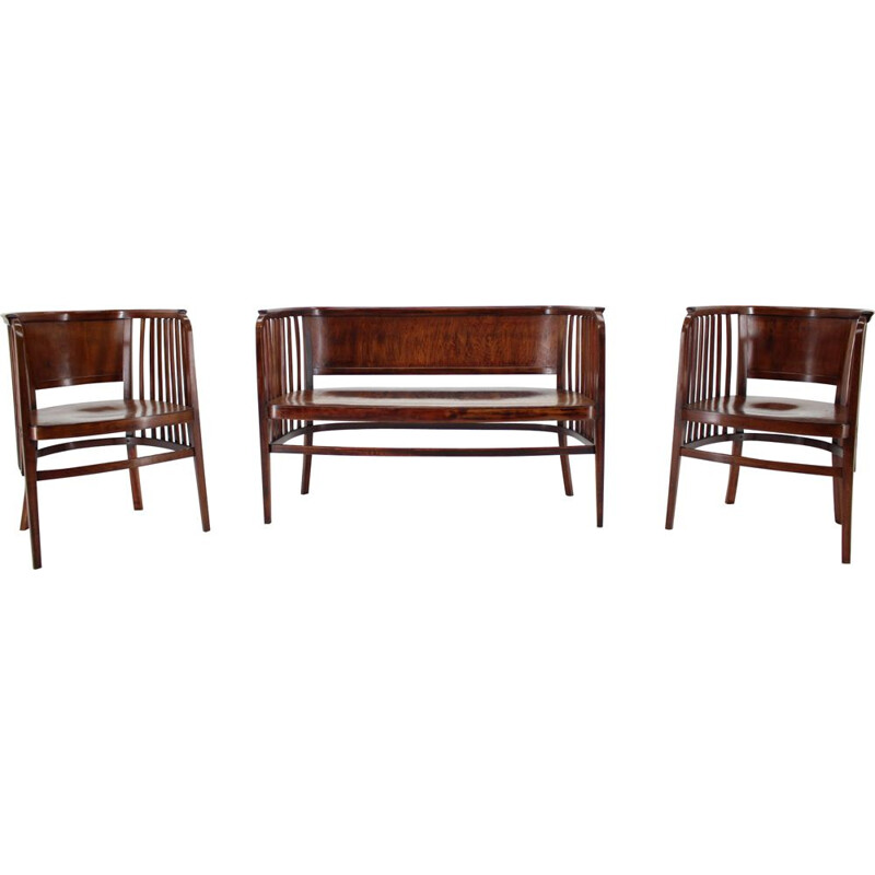 Vintage Marcel Kammerer Wooden Sofa and Chairs for Gebruder Thonet 1910s