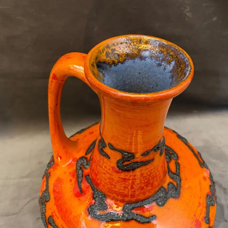 Vase vintage en céramique orange de Fat lava Allemagne, 1970