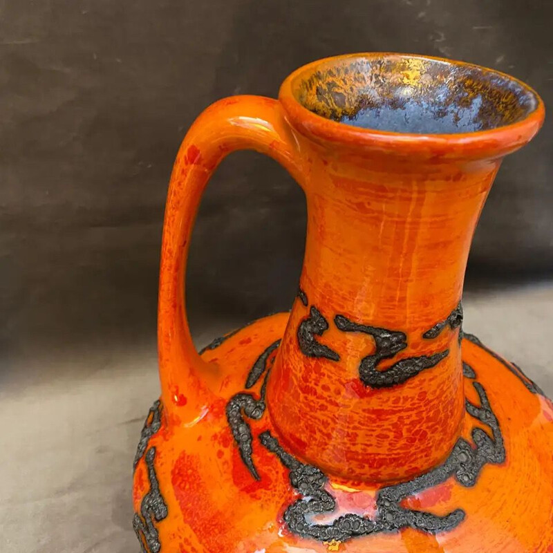 Vase vintage en céramique orange de Fat lava Allemagne, 1970