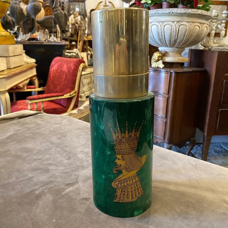 Vintage Aldo Tura Green Goatskin and Brass Carafe 1960s