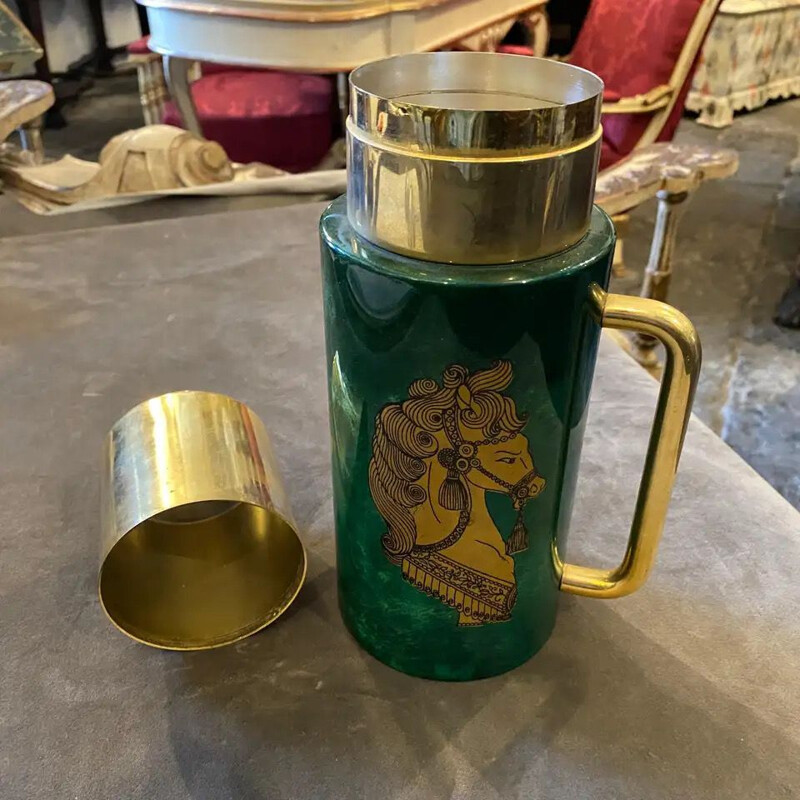 Vintage Aldo Tura Green Goatskin and Brass Carafe 1960s