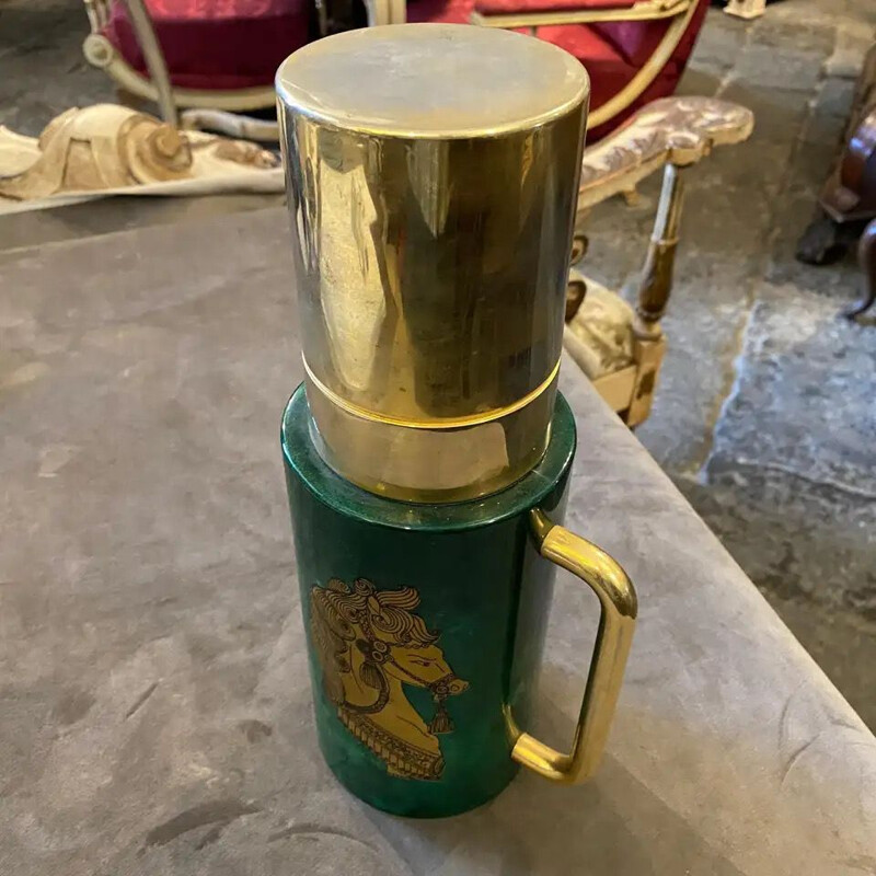 Vintage Aldo Tura Green Goatskin and Brass Carafe 1960s