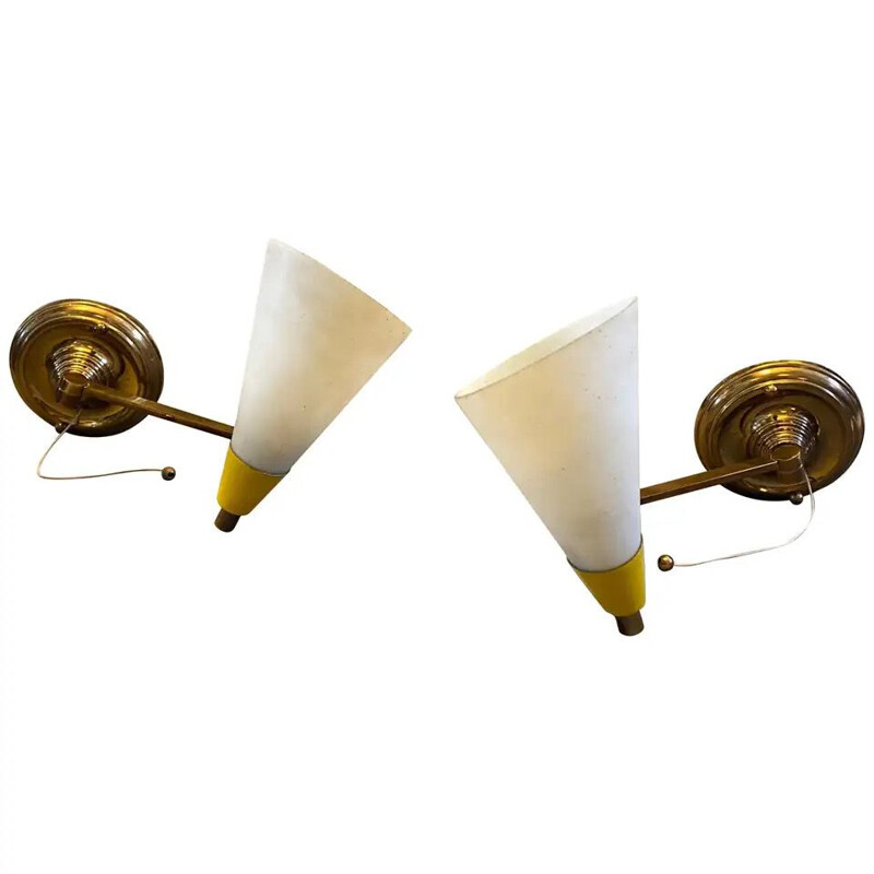 Pair of vintage Brass and Glass Foldable Wall Sconces 1950s