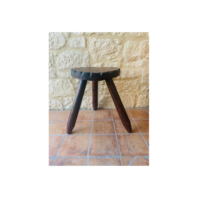 Vintage farmhouse milking stool on tripod legs Spanish 1950s