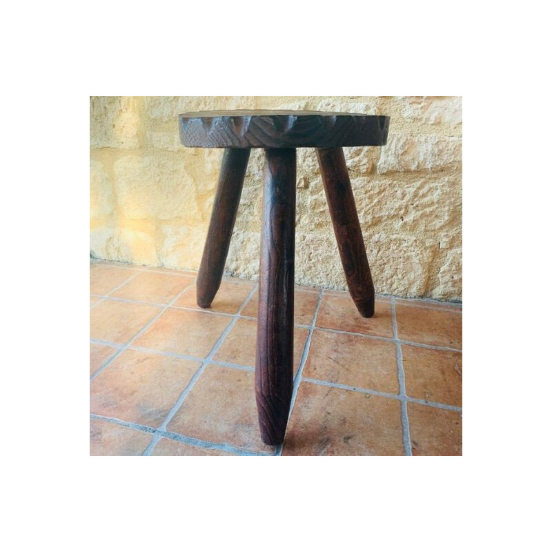 Vintage farmhouse milking stool on tripod legs Spanish 1950s