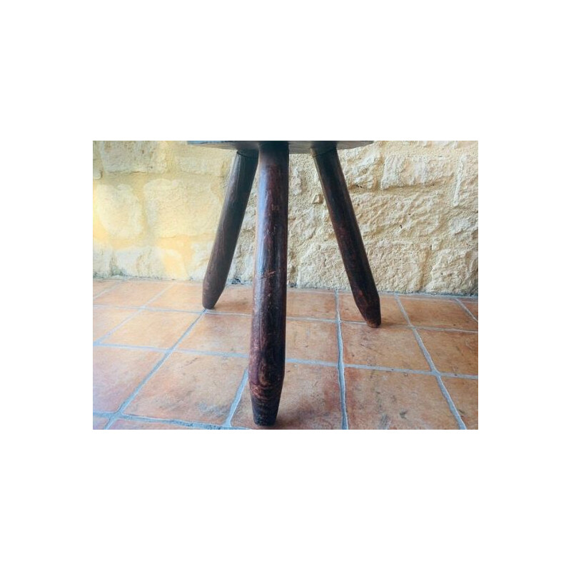 Tabouret vintage de ferme à traire sur pieds tripodes espagnol 1950