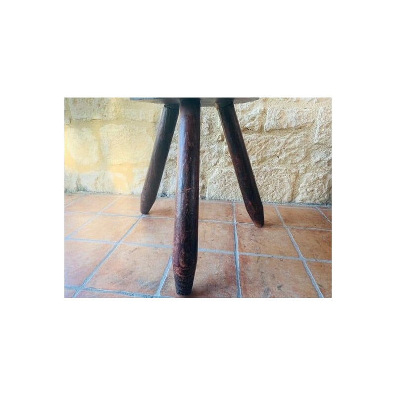 Vintage farmhouse milking stool on tripod legs Spanish 1950s