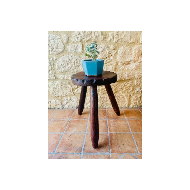 Vintage farmhouse milking stool on tripod legs Spanish 1950s