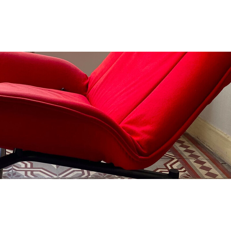 Vintage red lounge armchair Vico Magistretti for Cassina fabric 1980s