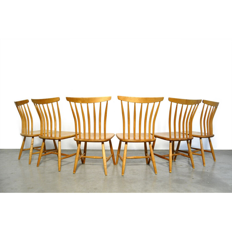 Set of 4 vintage birch wood dining chair by Akerblom & Eklof for Akerblom Stolen Sweden 1954s