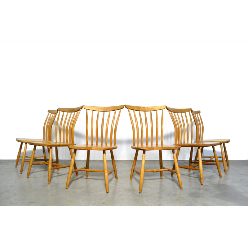 Set of 4 vintage birch wood dining chair by Akerblom & Eklof for Akerblom Stolen Sweden 1954s