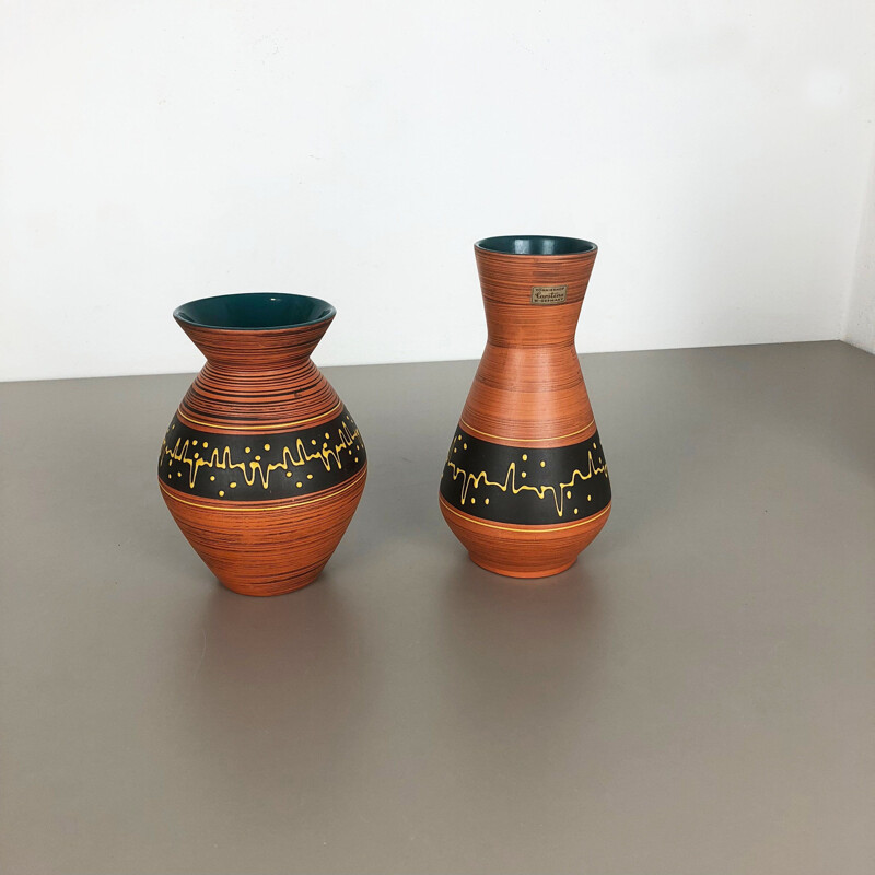 Paire de vases vintage en céramique Heinz Siery Carstens Tönnieshof Allemagne 1960