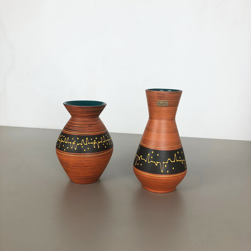 Paire de vases vintage en céramique Heinz Siery Carstens Tönnieshof Allemagne 1960
