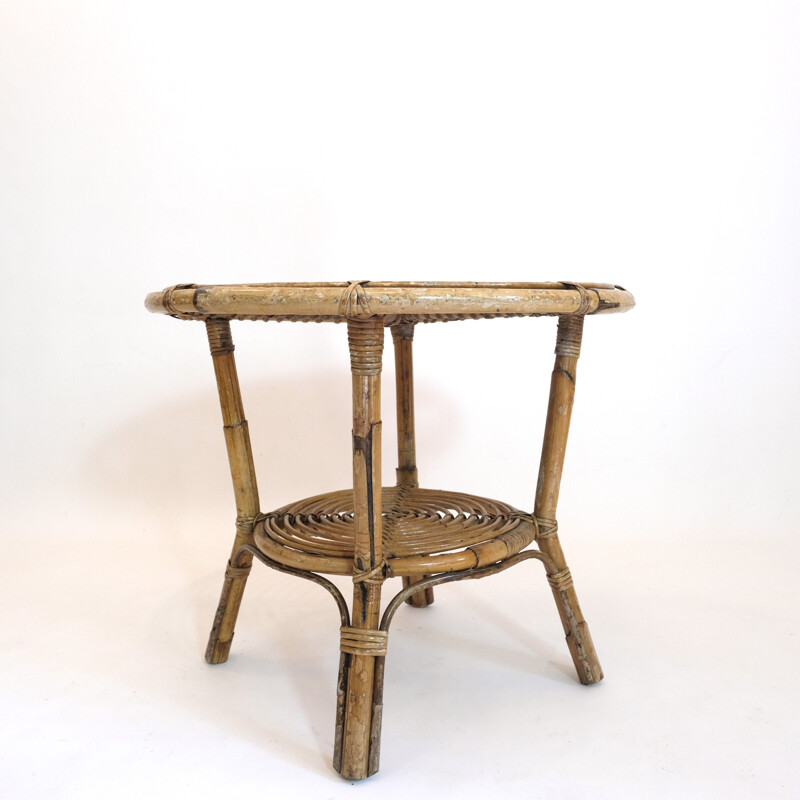 Vintage Tito Agnoli rattan garden table Bonacina 1960s