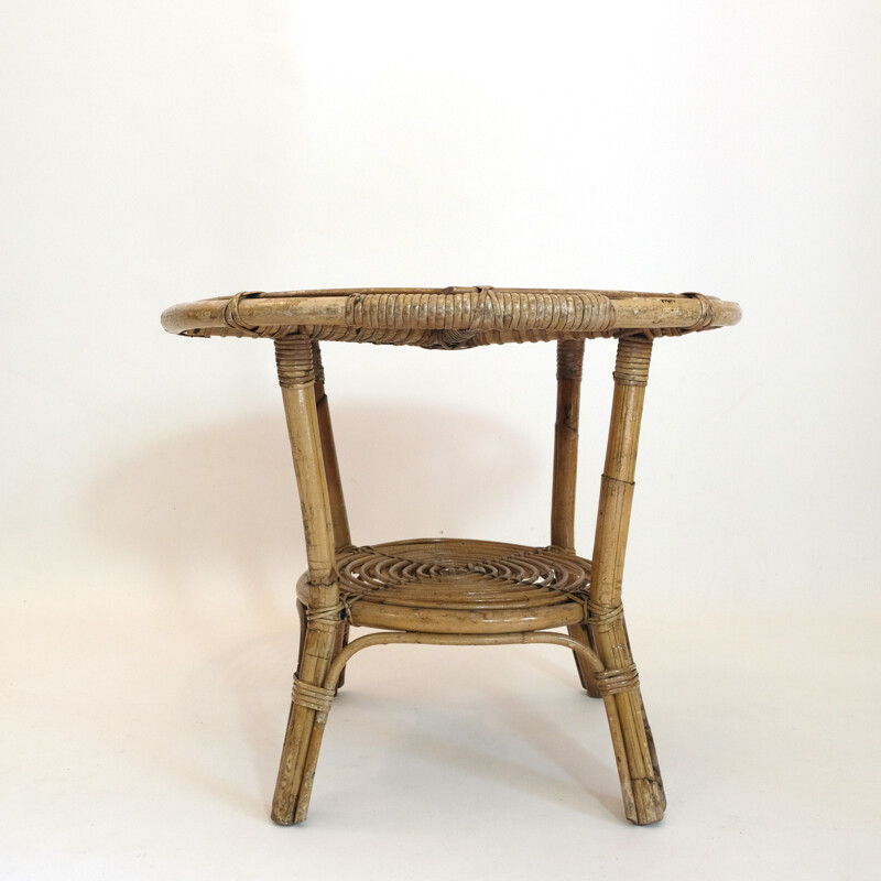 Vintage Tito Agnoli rattan garden table Bonacina 1960s