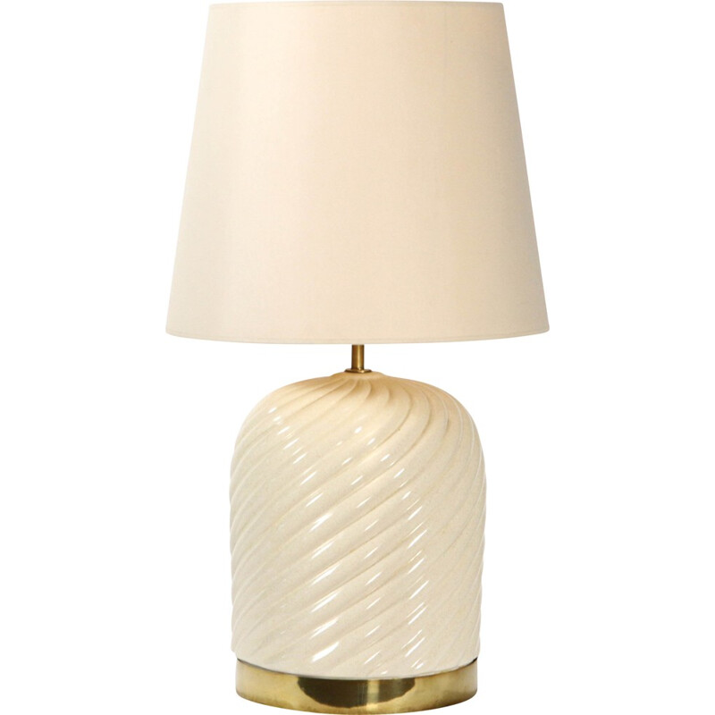 Italian table lamp in cream ceramic and brass, Tommaso BARBI - 1970s