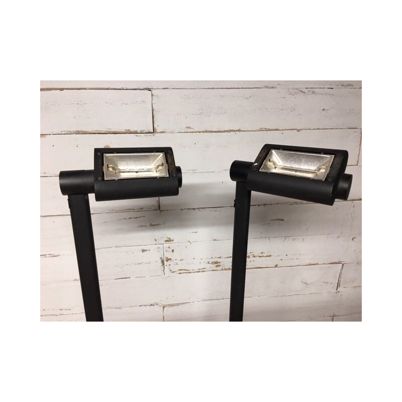 Pair of vintage black metal lamps Memphis by Lita 1980s