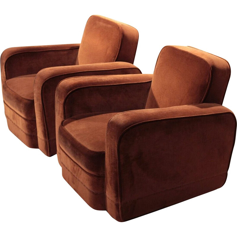 Pair of Airborne armchairs in brown velvet, Marcel GASCOIN - 1950s