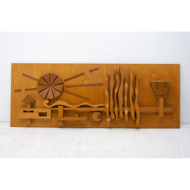 Vintage Wooden wall sculpture Eastern bloc 1970s