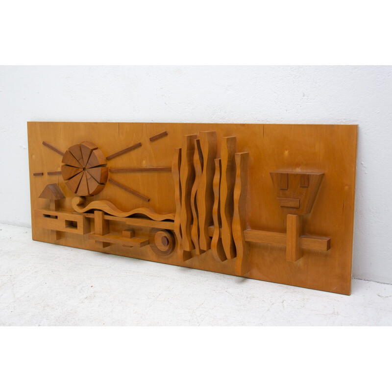 Vintage Wooden wall sculpture Eastern bloc 1970s