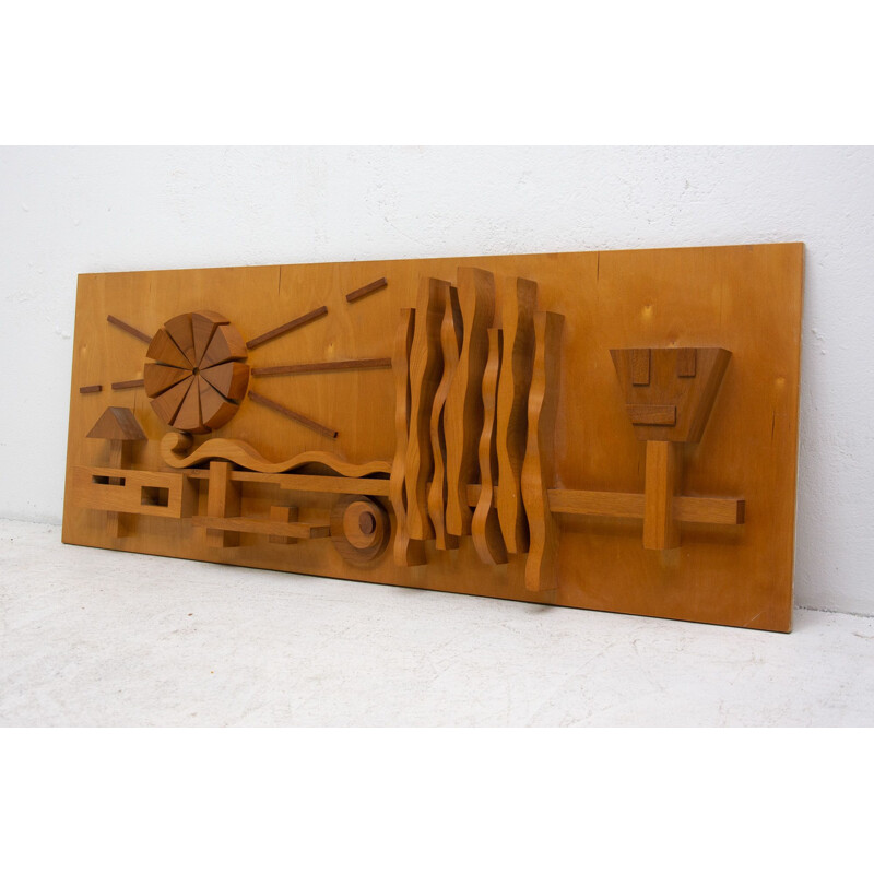 Vintage Wooden wall sculpture Eastern bloc 1970s