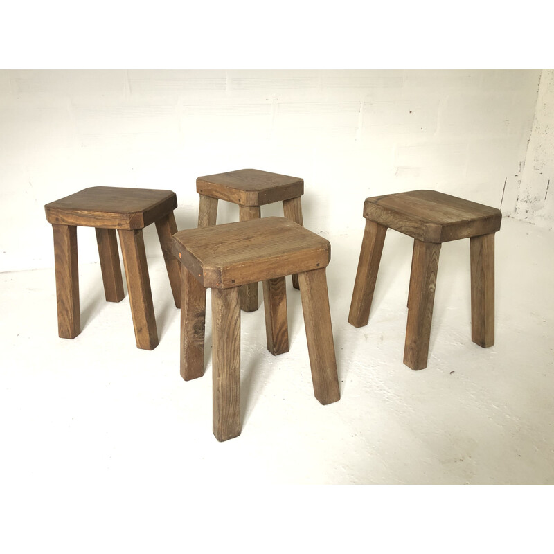 Set of 4 stools vintage brutalist 1950s