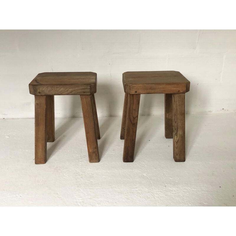 Set of 4 stools vintage brutalist 1950s