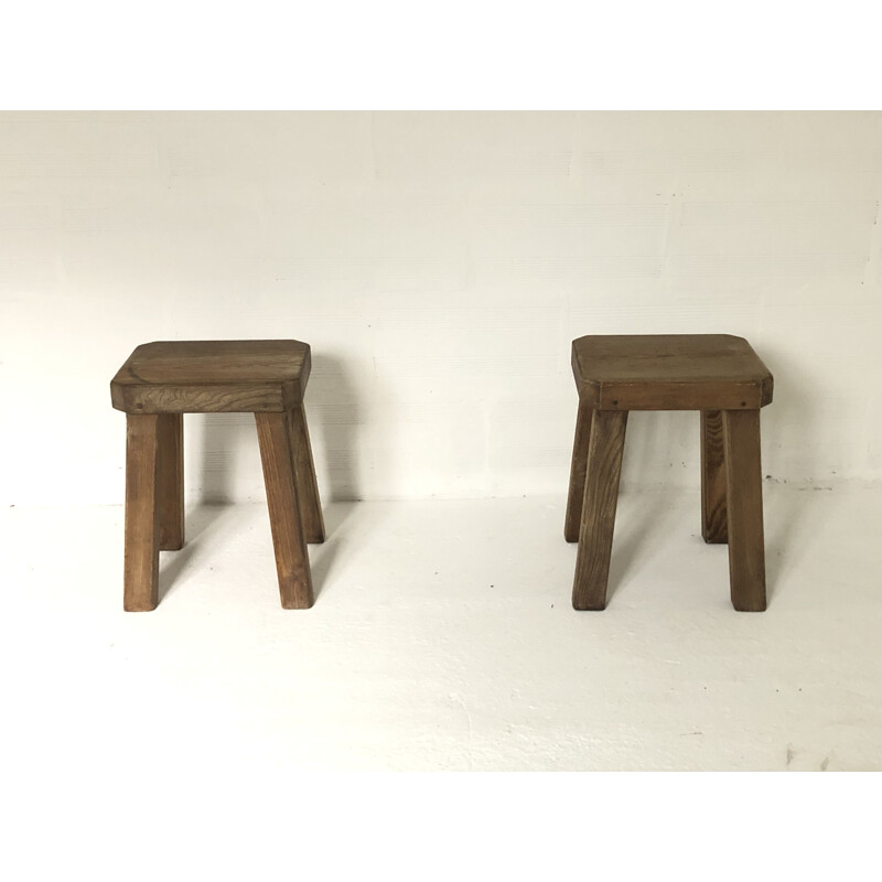 Set of 4 stools vintage brutalist 1950s