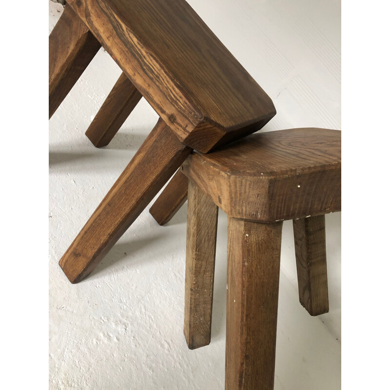 Set of 4 stools vintage brutalist 1950s