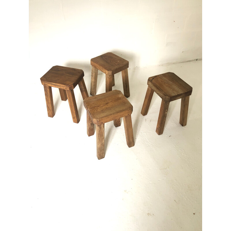 Lot de 4 tabourets vintage brutaliste 1950