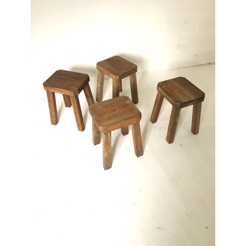 Set of 4 stools vintage brutalist 1950s