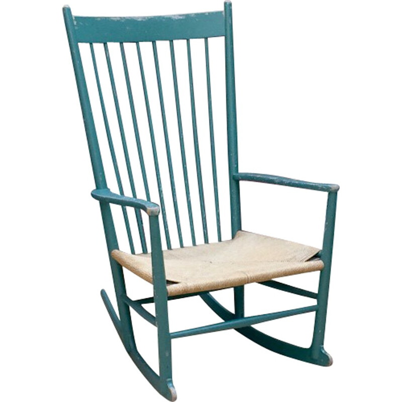 FDB Mobel "J16" rocking chair in beechwood with rag braided seat, Hans WEGNER - 1960s