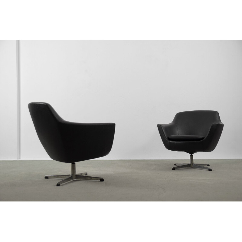 Pair of Vintage Black Swivel Chair Scandinavian 1970s