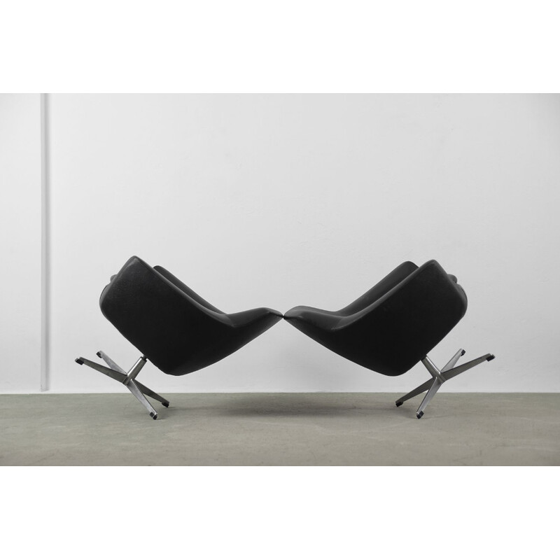 Pair of Vintage Black Swivel Chair Scandinavian 1970s