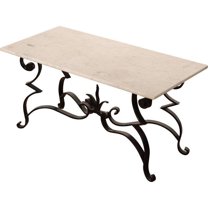 Coffee table in white marble and forged iron - 1960s