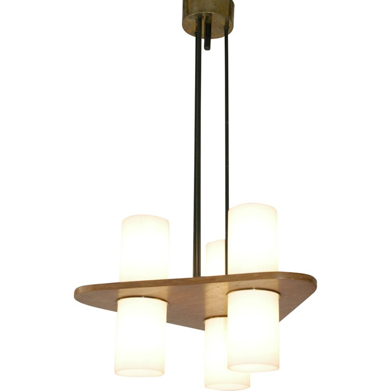 Italian hanging lamp in teak and brass - 1950s