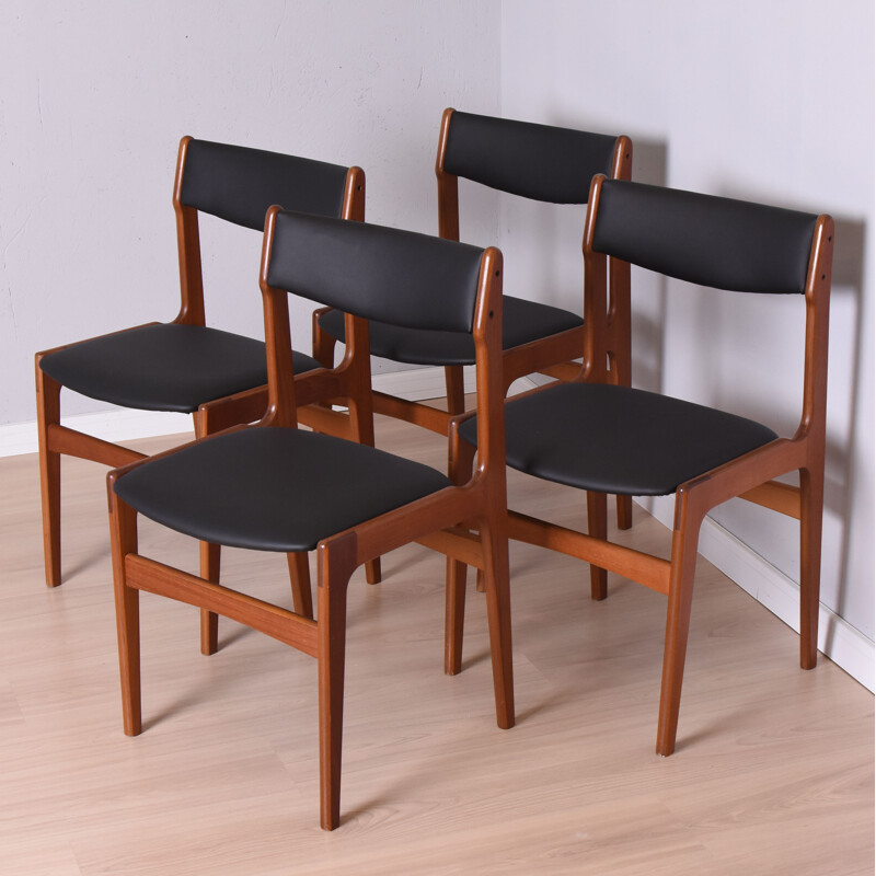 Set van 4 vintage massief teakhouten stoelen van Erik Buch voor O.D. Mobler, Denemarken 1960