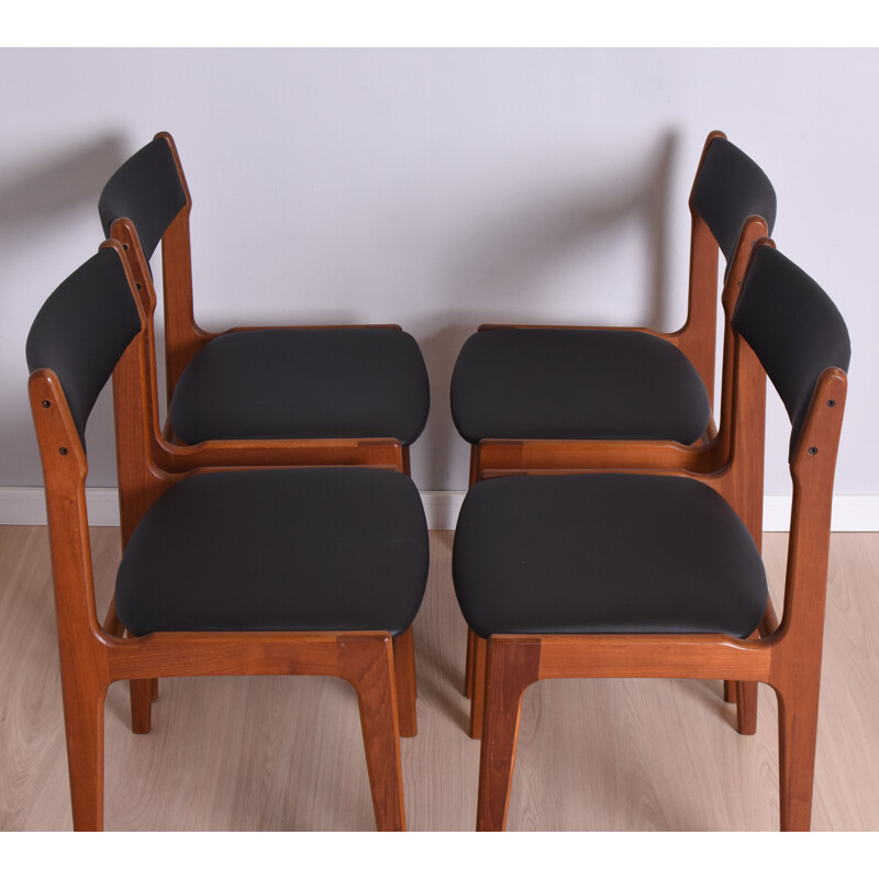 Set van 4 vintage massief teakhouten stoelen van Erik Buch voor O.D. Mobler, Denemarken 1960