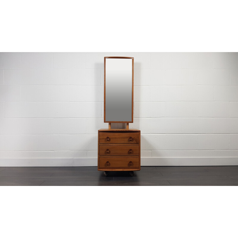 Vintage Ercol Cheval Mirror with 3 Drawers 1960s