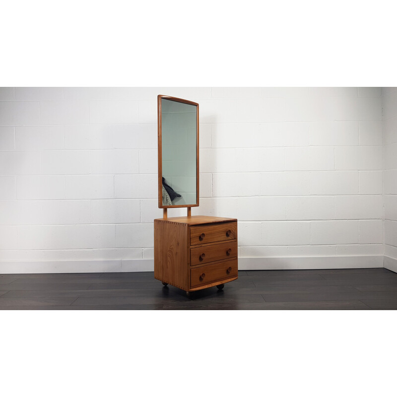 Vintage Ercol Cheval Mirror with 3 Drawers 1960s