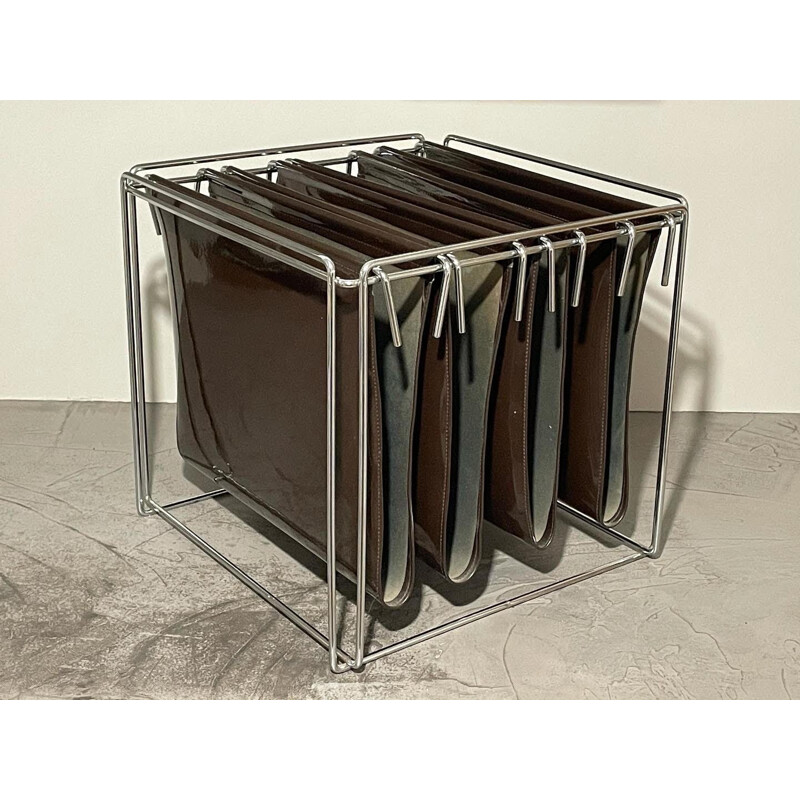 Vintage steel wire magazine rack by Max Sauze 1970s