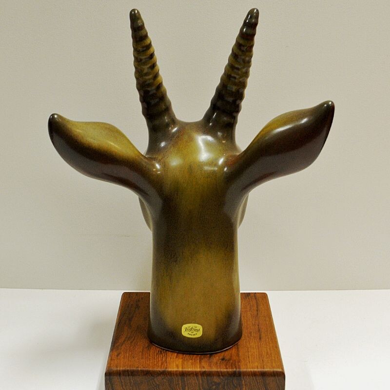 Vintage stoneware deer head by Gunnar Nylund for Rörstrand, Sweden 1940