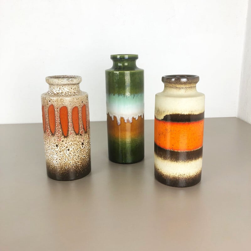 Set of 3 vintage ceramic vases by Scheurich, Germany 1970