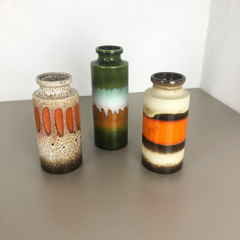 Set of 3 vintage ceramic vases by Scheurich, Germany 1970