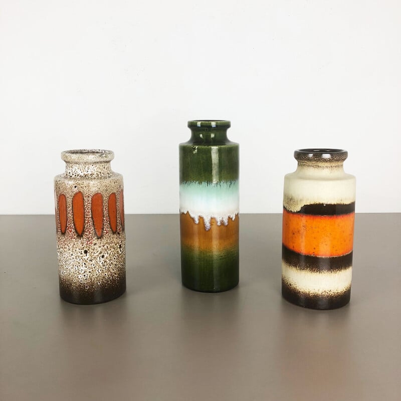 Ensemble de 3 vases vintage en céramique par Scheurich, Allemagne 1970
