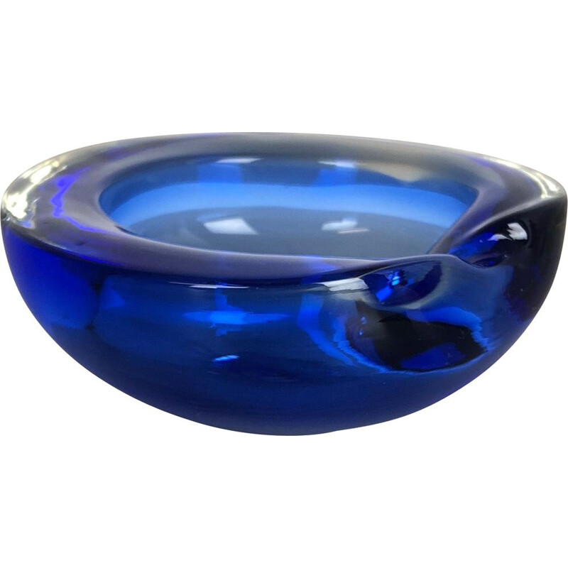 Cenicero vintage de cristal azul de Murano 1970