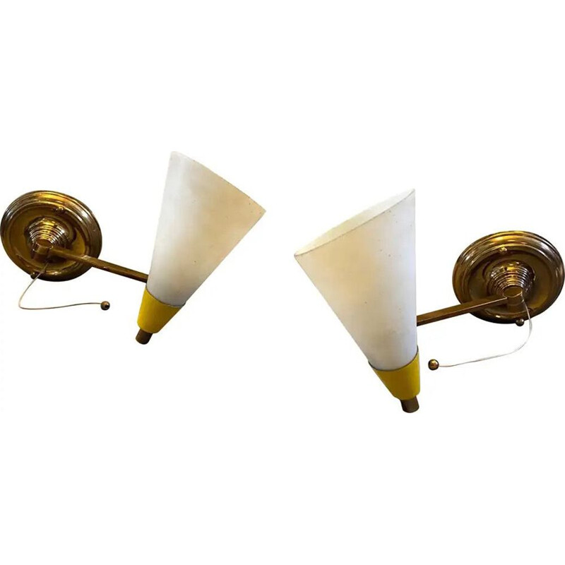Pair of vintage Brass and Glass Foldable Wall Sconces 1950s